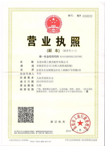 Chiny Senlan Precision Parts Co.,Ltd. Certyfikaty